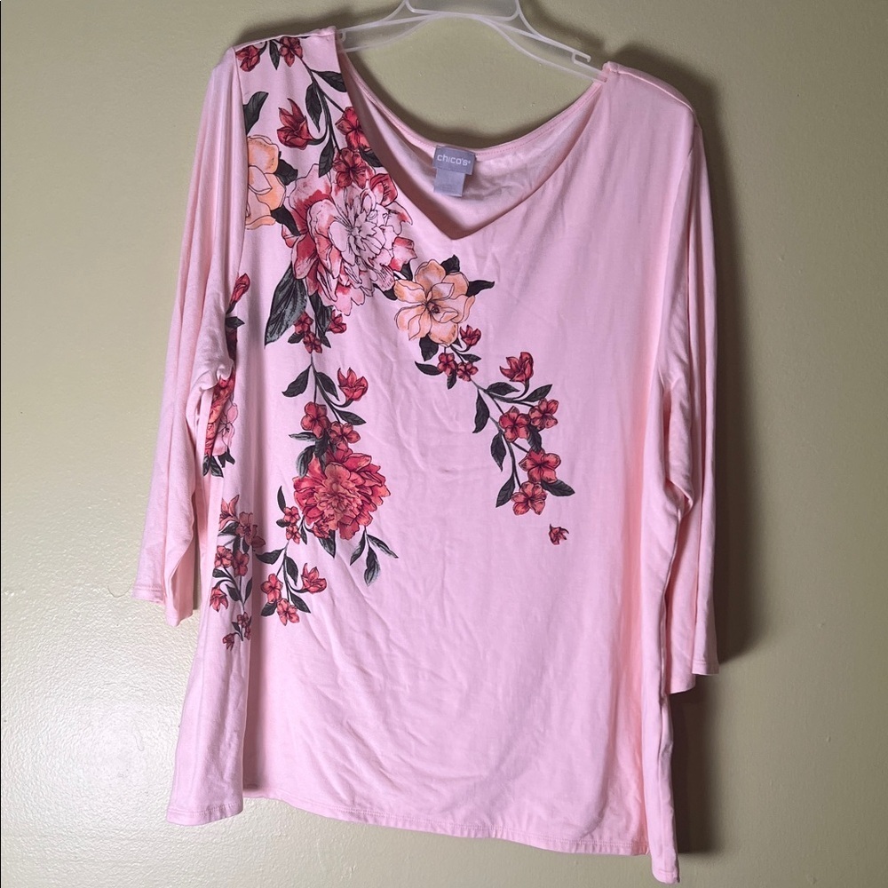 Chico's Light Pink Floral Long Sleeve Top